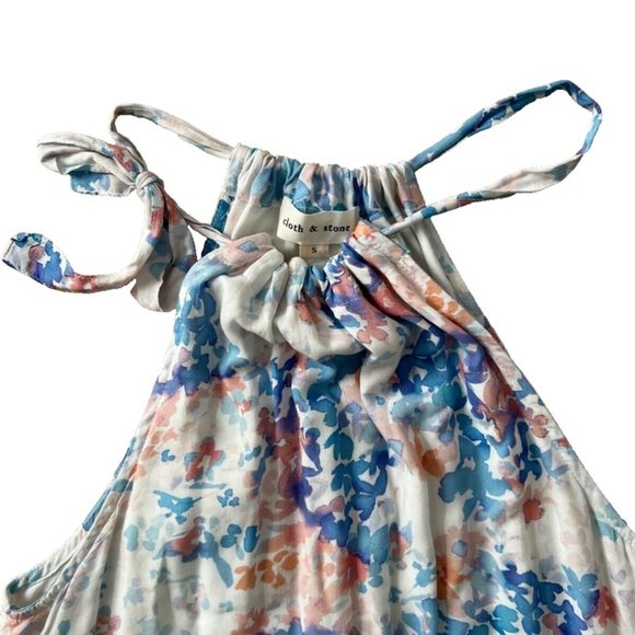 Cloth & Stone Anthropologie Tie Front Halter Dress In Painterly Floral ( S ) - Picture 4 of 4